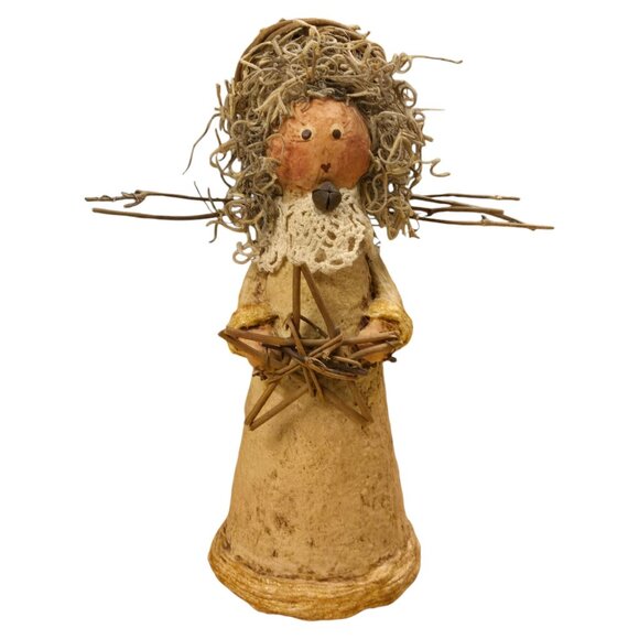 Vintage Angel Figurine 8 Inch Tall Paper Mache Twig Star Prim Home Decor - Picture 12 of 16